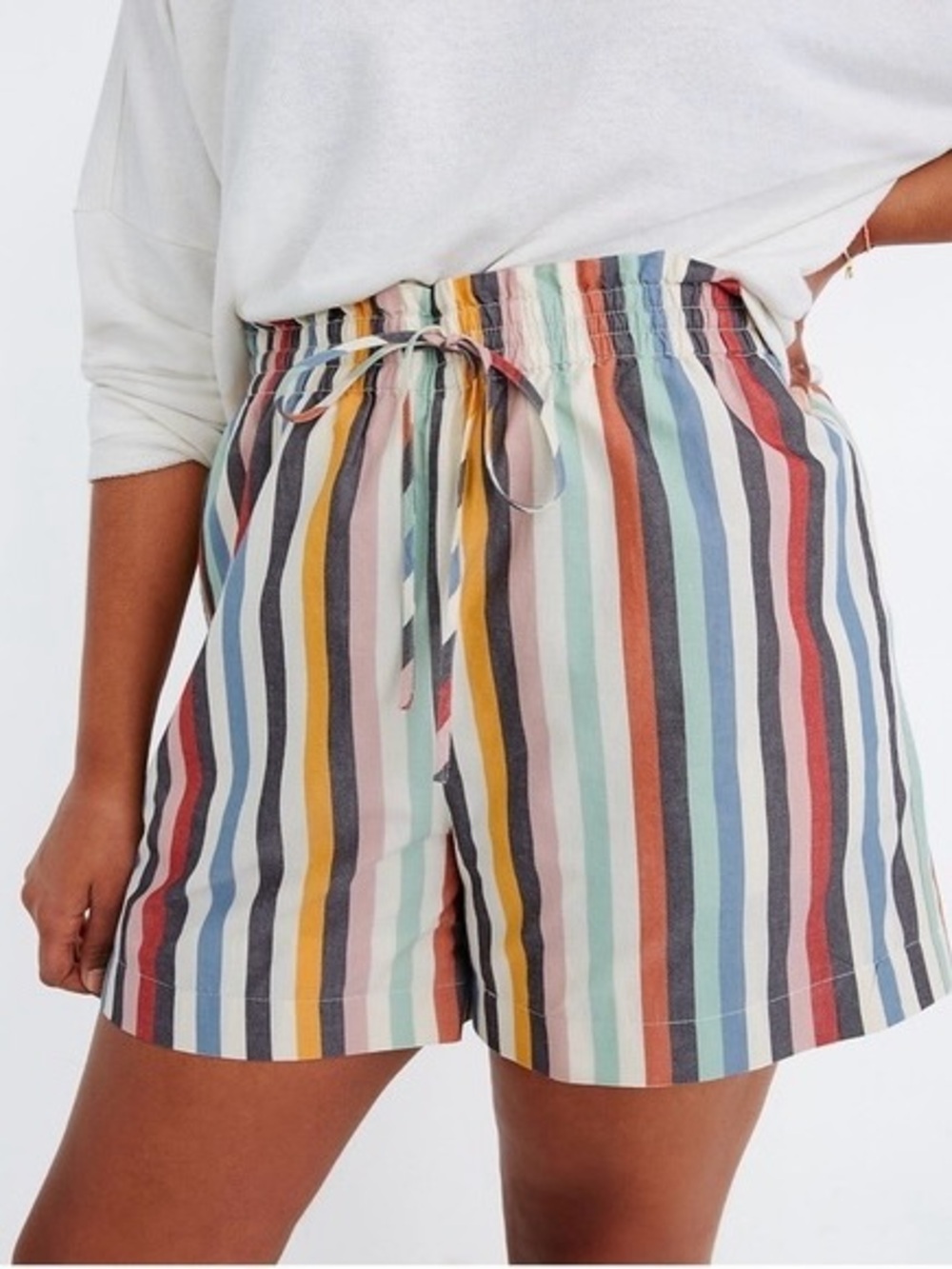 Madewell Smocked Waist Pull On Rainbow Stripe Shorts